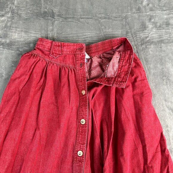 Vintage Chaus Womens SZ 6 Midi Red Button Front Denim Skirt Western Cowgirl 90's - Picture 5 of 9